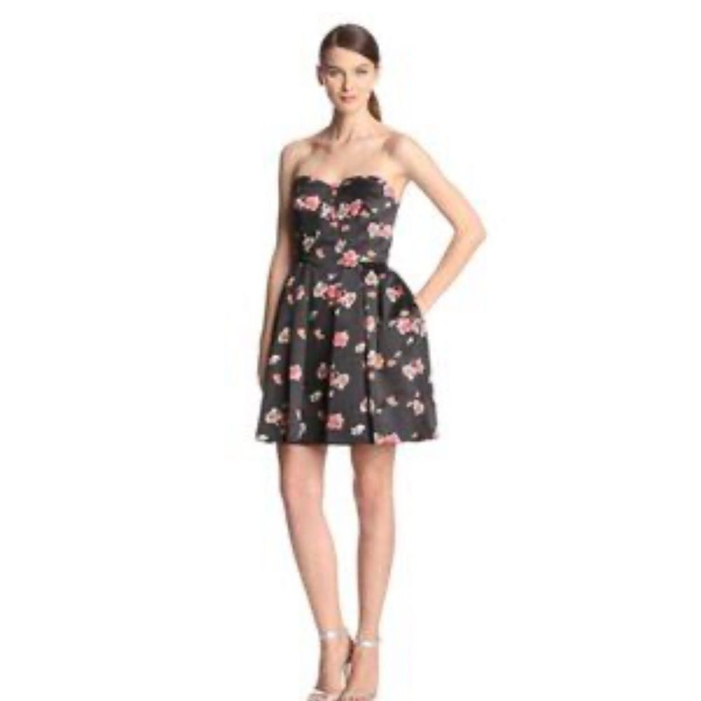 Jill Stuart Straples sweetheart neckline Black Dress with Pink Floral Design